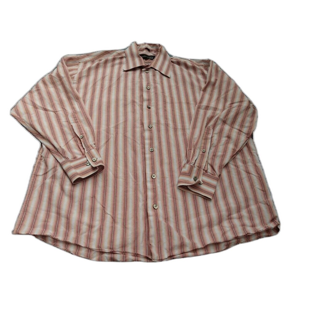 Kenneth Cole Men Shirt Sz 16 1/2 32-33 Red Stripe Long Sleeve Button Up Casual
